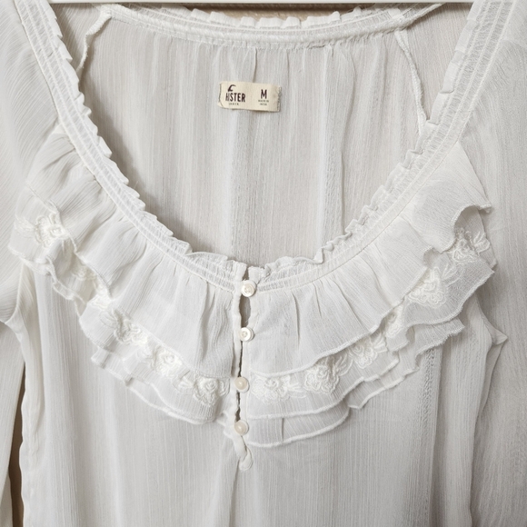 Hollister Womens |M| Ivory Peasant Prairie Ruffle Embroidered Blouse - Picture 5 of 9